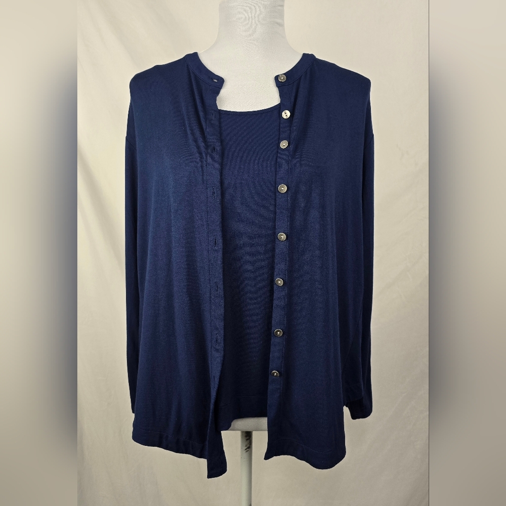 J. Jill Wearever Collection Navy Blue Lightweight Knit Minimalist Twinset sz XS